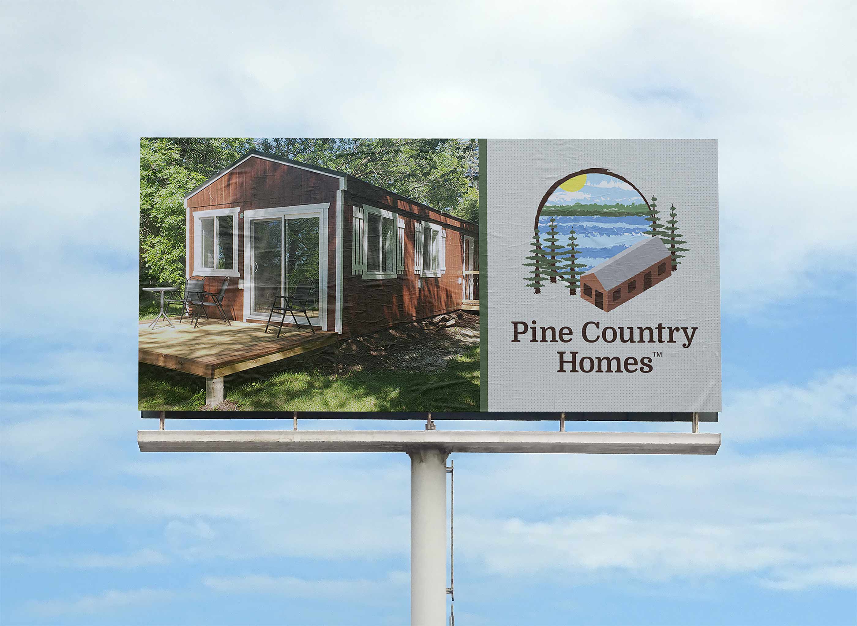 Billboard Design showing a prefab home and a company logo.