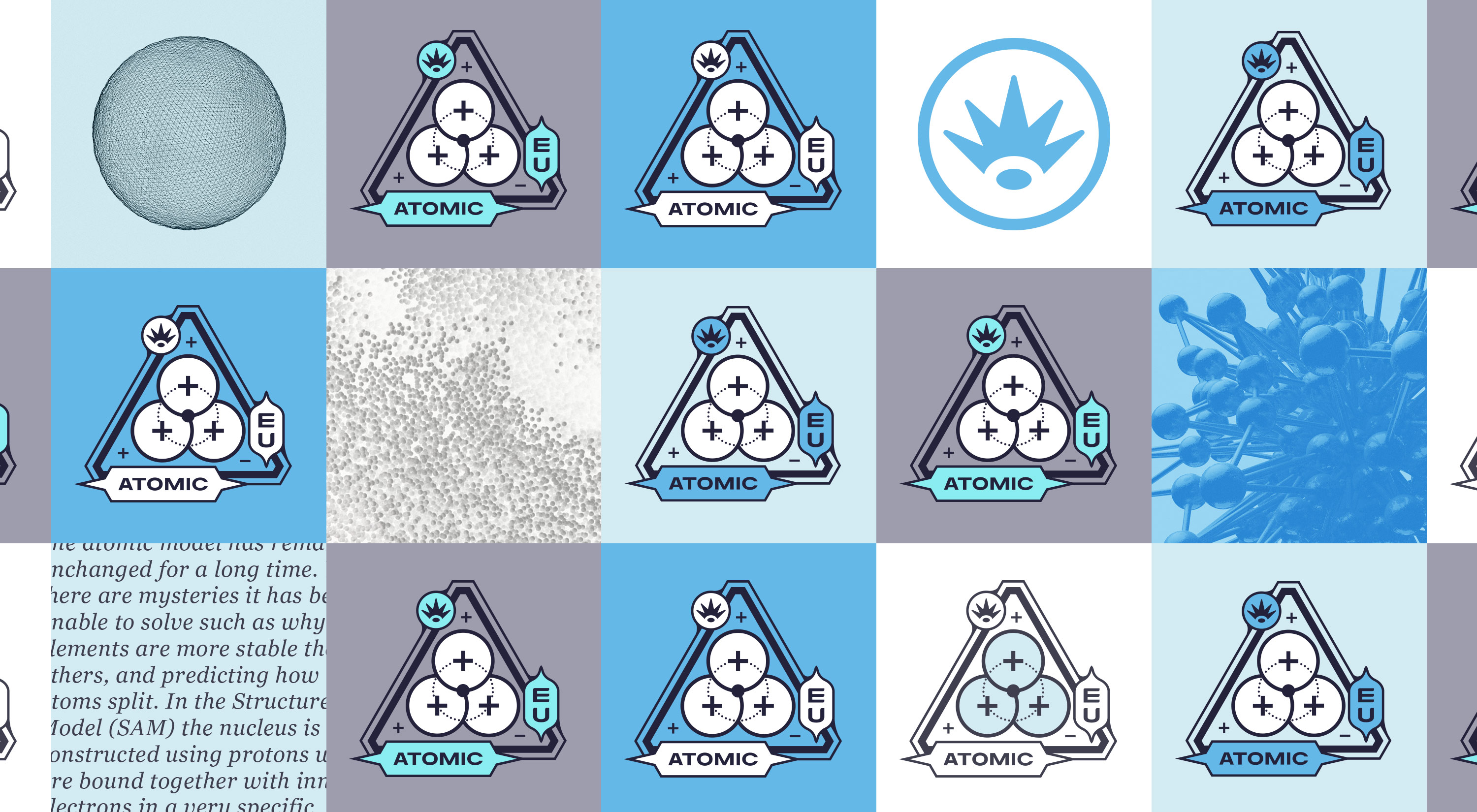 Multiple Atomic Science Crest Logo Designs on Different Backgrounds