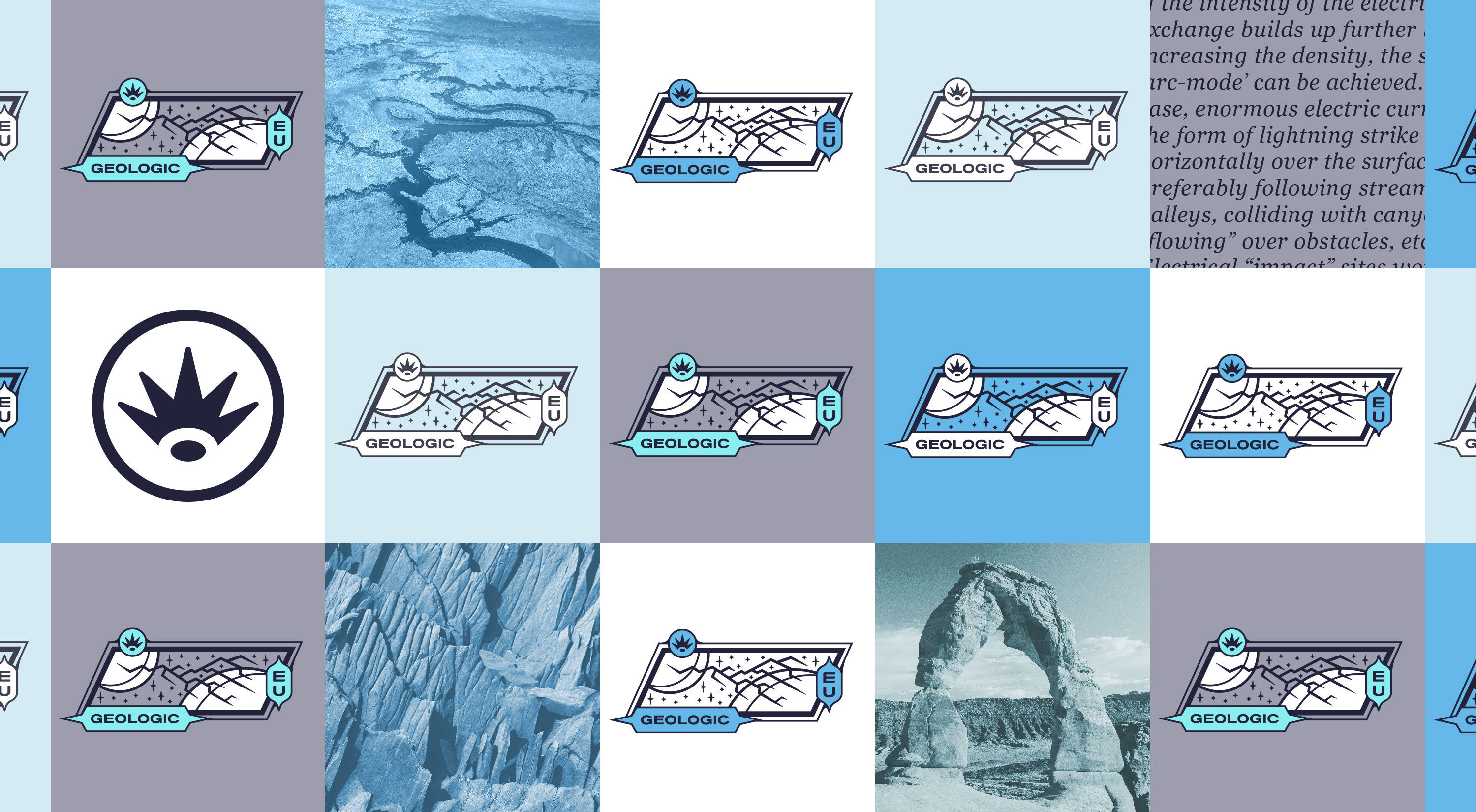 Multiple Geologic Science Crest Logo Designs on Different Backgrounds